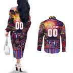 Personalised NAIDOC Week 2025 Knights Rugby Couples Matching Off The Shoulder Long Sleeve Dress and Long Sleeve Button Shirt Aboriginal Dot Painting