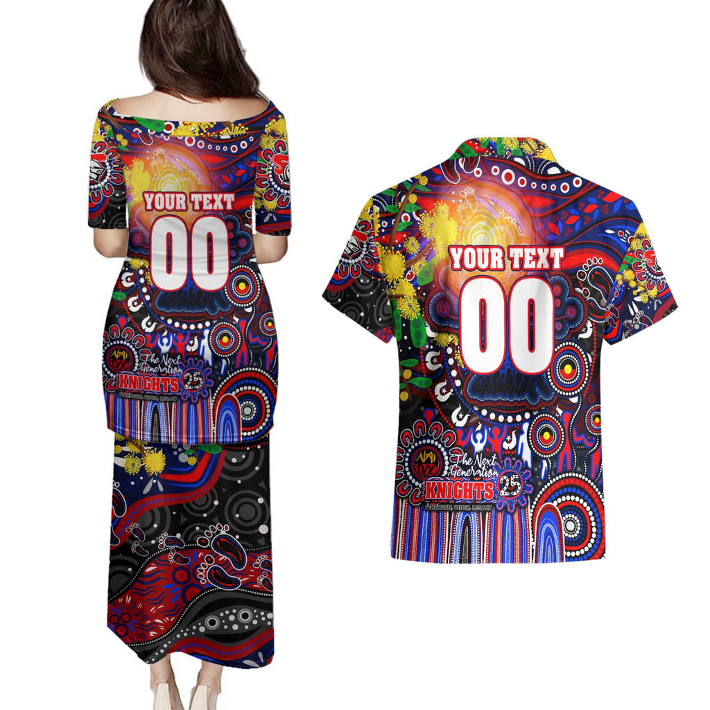 Personalised NAIDOC Week 2025 Knights Rugby Couples Matching Puletasi and Hawaiian Shirt Aboriginal Dot Painting