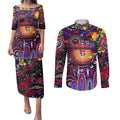 Personalised NAIDOC Week 2025 Knights Rugby Couples Matching Puletasi and Long Sleeve Button Shirt Aboriginal Dot Painting
