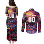Personalised NAIDOC Week 2025 Knights Rugby Couples Matching Puletasi and Long Sleeve Button Shirt Aboriginal Dot Painting