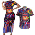 Personalised NAIDOC Week 2025 Knights Rugby Couples Matching Short Sleeve Bodycon Dress and Hawaiian Shirt Aboriginal Dot Painting