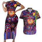 Personalised NAIDOC Week 2025 Knights Rugby Couples Matching Short Sleeve Bodycon Dress and Hawaiian Shirt Aboriginal Dot Painting