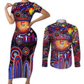 Personalised NAIDOC Week 2025 Knights Rugby Couples Matching Short Sleeve Bodycon Dress and Long Sleeve Button Shirt Aboriginal Dot Painting