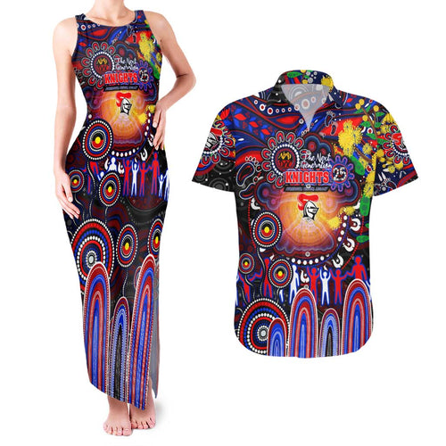 Personalised NAIDOC Week 2025 Knights Rugby Couples Matching Tank Maxi Dress and Hawaiian Shirt Aboriginal Dot Painting