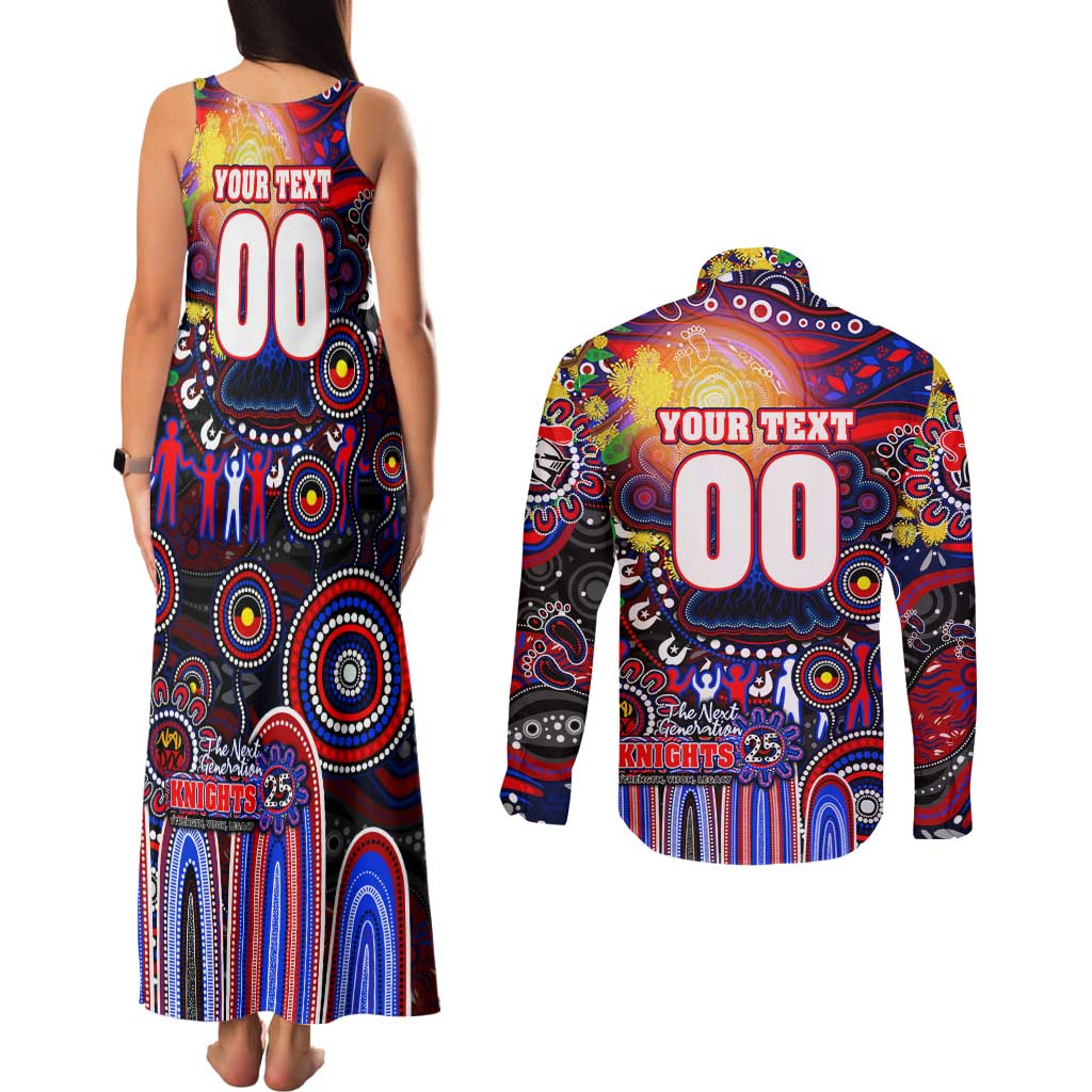 Personalised NAIDOC Week 2025 Knights Rugby Couples Matching Tank Maxi Dress and Long Sleeve Button Shirt Aboriginal Dot Painting