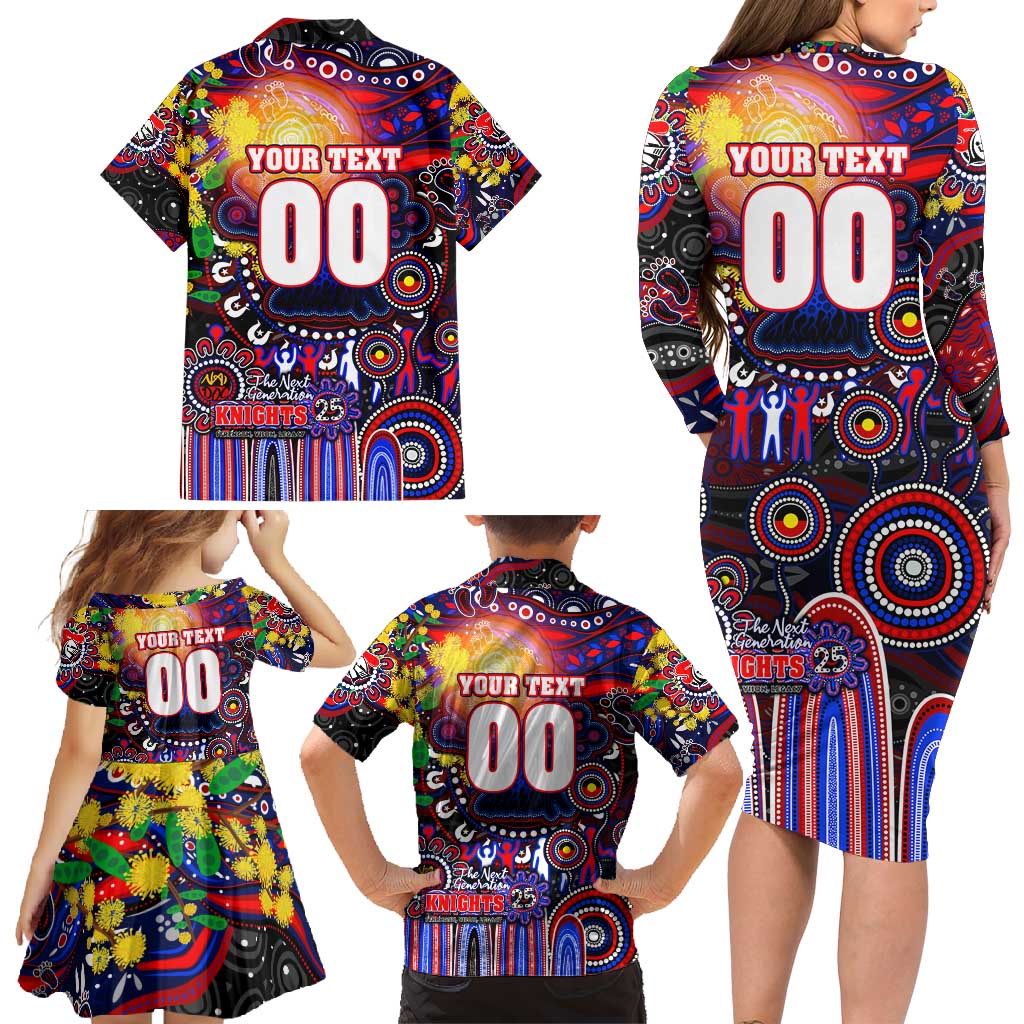 Personalised NAIDOC Week 2025 Knights Rugby Family Matching Long Sleeve Bodycon Dress and Hawaiian Shirt Aboriginal Dot Painting