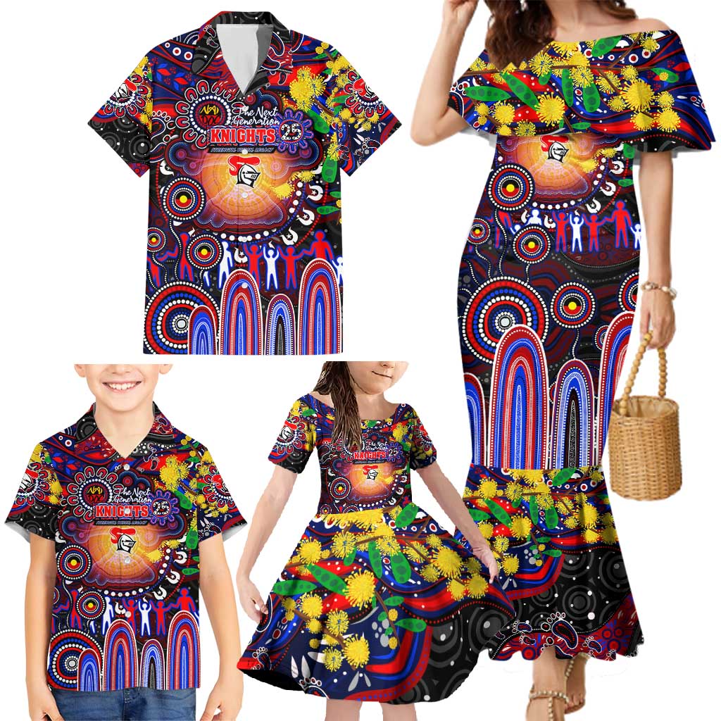 Personalised NAIDOC Week 2025 Knights Rugby Family Matching Mermaid Dress and Hawaiian Shirt Aboriginal Dot Painting