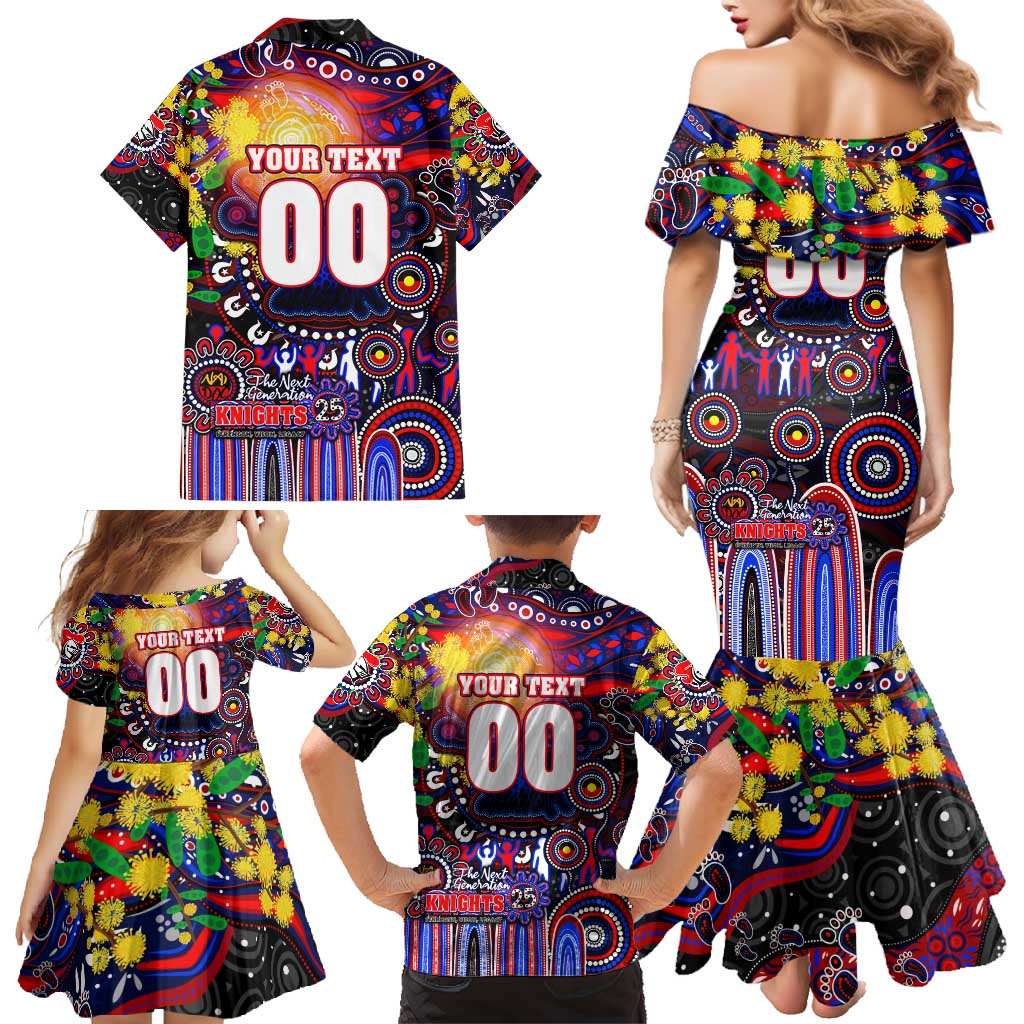 Personalised NAIDOC Week 2025 Knights Rugby Family Matching Mermaid Dress and Hawaiian Shirt Aboriginal Dot Painting
