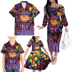 Personalised NAIDOC Week 2025 Knights Rugby Family Matching Off The Shoulder Long Sleeve Dress and Hawaiian Shirt Aboriginal Dot Painting