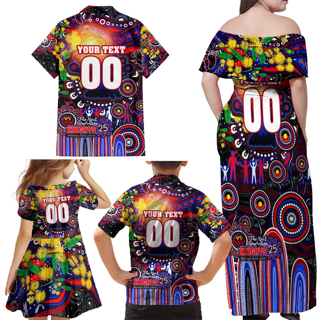 Personalised NAIDOC Week 2025 Knights Rugby Family Matching Off Shoulder Maxi Dress and Hawaiian Shirt Aboriginal Dot Painting
