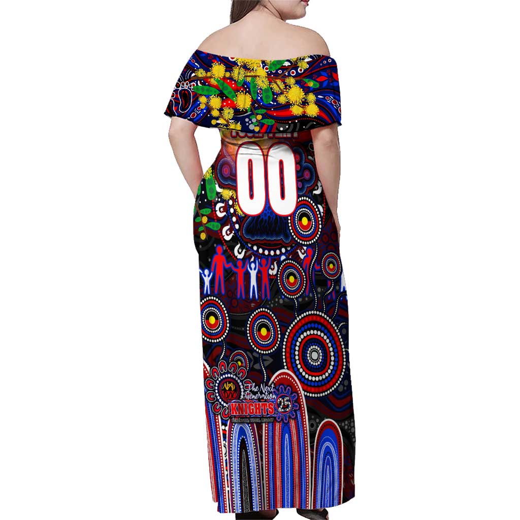 Personalised NAIDOC Week 2025 Knights Rugby Family Matching Off Shoulder Maxi Dress and Hawaiian Shirt Aboriginal Dot Painting