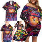 Personalised NAIDOC Week 2025 Knights Rugby Family Matching Off Shoulder Short Dress and Hawaiian Shirt Aboriginal Dot Painting