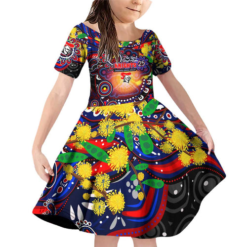 Personalised NAIDOC Week 2025 Knights Rugby Family Matching Off Shoulder Short Dress and Hawaiian Shirt Aboriginal Dot Painting