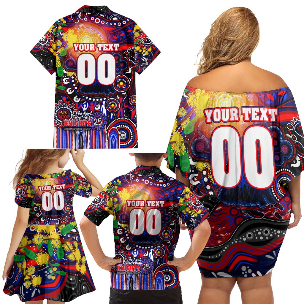 Personalised NAIDOC Week 2025 Knights Rugby Family Matching Off Shoulder Short Dress and Hawaiian Shirt Aboriginal Dot Painting
