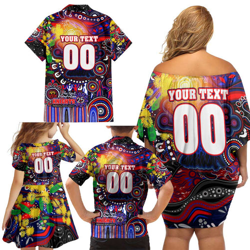 Personalised NAIDOC Week 2025 Knights Rugby Family Matching Off Shoulder Short Dress and Hawaiian Shirt Aboriginal Dot Painting