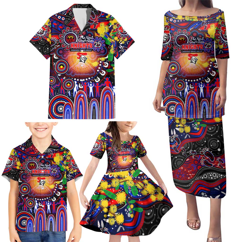Personalised NAIDOC Week 2025 Knights Rugby Family Matching Puletasi and Hawaiian Shirt Aboriginal Dot Painting