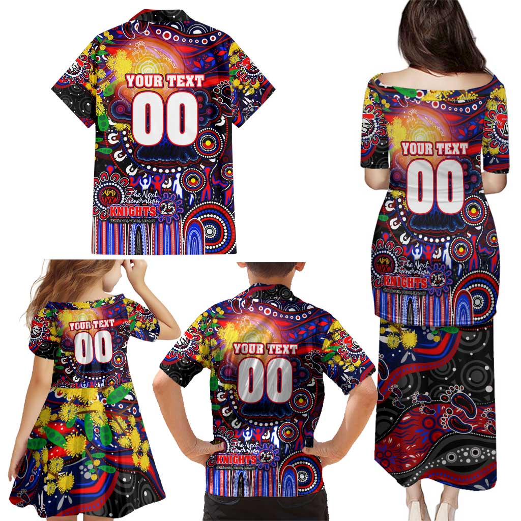 Personalised NAIDOC Week 2025 Knights Rugby Family Matching Puletasi and Hawaiian Shirt Aboriginal Dot Painting