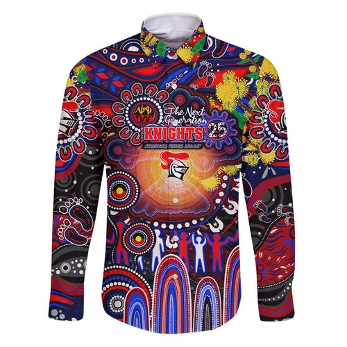 Personalised NAIDOC Week 2025 Knights Rugby Family Matching Puletasi and Hawaiian Shirt Aboriginal Dot Painting