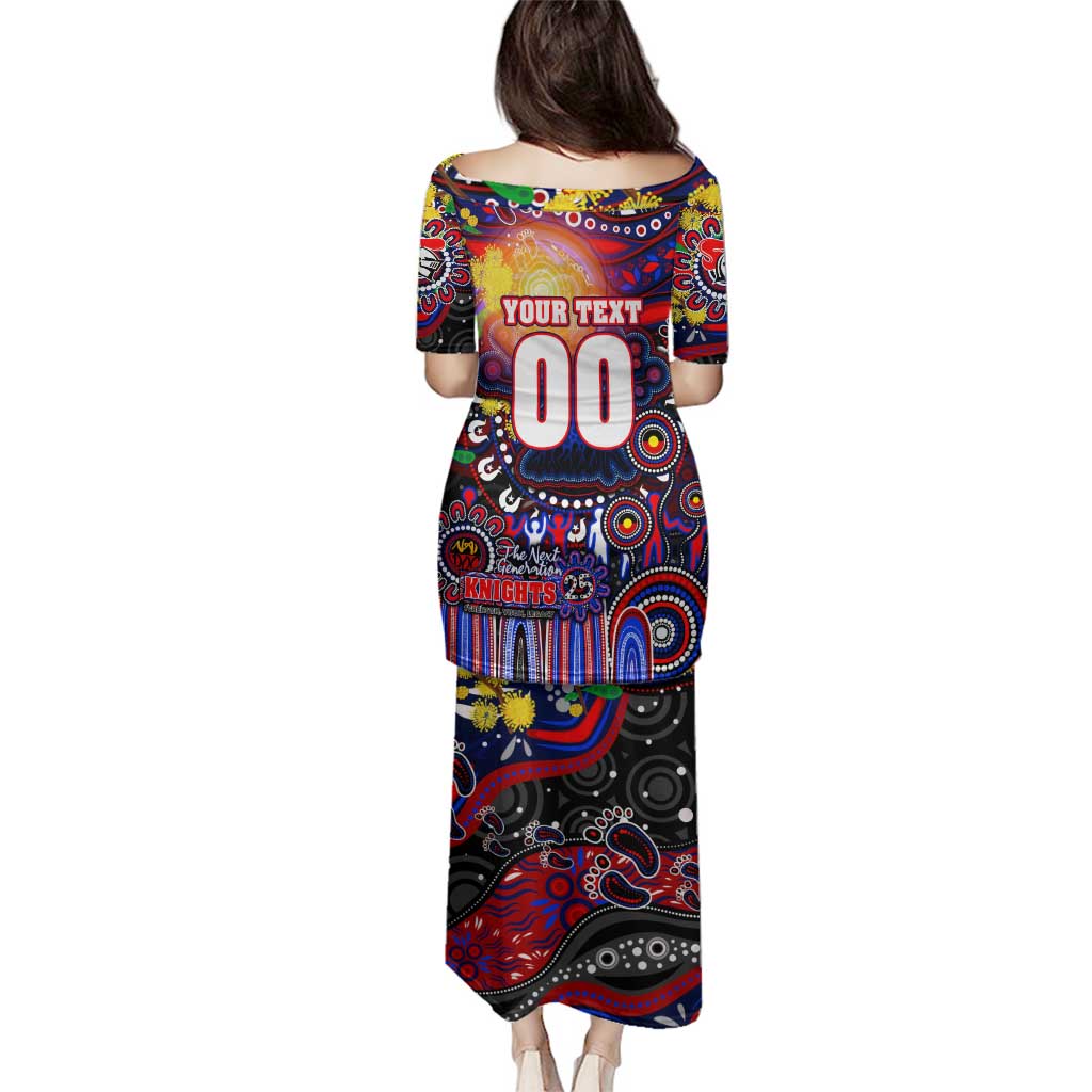 Personalised NAIDOC Week 2025 Knights Rugby Family Matching Puletasi and Hawaiian Shirt Aboriginal Dot Painting