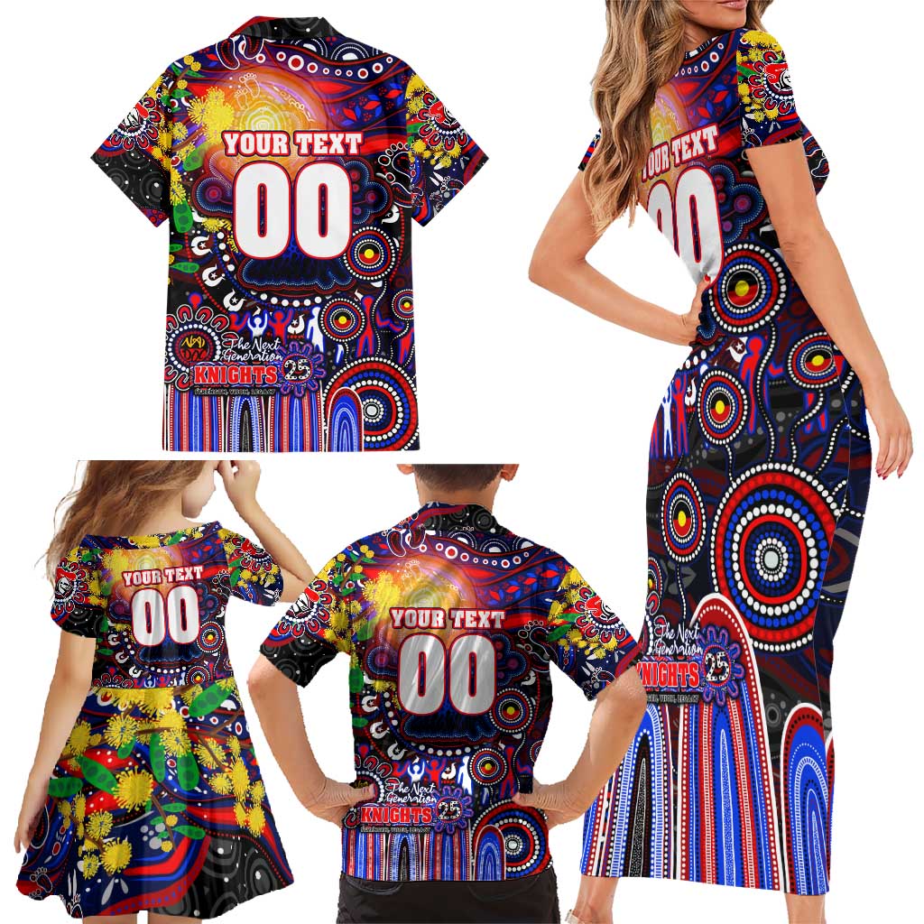 Personalised NAIDOC Week 2025 Knights Rugby Family Matching Short Sleeve Bodycon Dress and Hawaiian Shirt Aboriginal Dot Painting