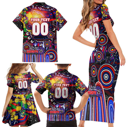 Personalised NAIDOC Week 2025 Knights Rugby Family Matching Short Sleeve Bodycon Dress and Hawaiian Shirt Aboriginal Dot Painting
