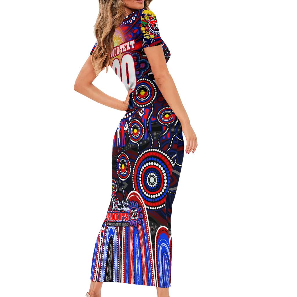 Personalised NAIDOC Week 2025 Knights Rugby Family Matching Short Sleeve Bodycon Dress and Hawaiian Shirt Aboriginal Dot Painting