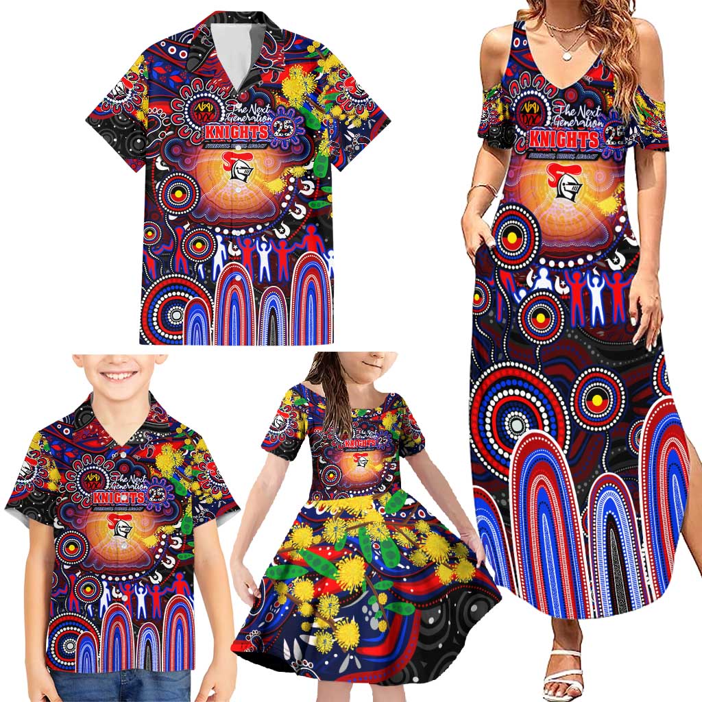 Personalised NAIDOC Week 2025 Knights Rugby Family Matching Summer Maxi Dress and Hawaiian Shirt Aboriginal Dot Painting