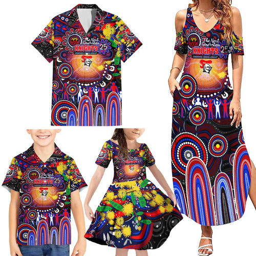 Personalised NAIDOC Week 2025 Knights Rugby Family Matching Summer Maxi Dress and Hawaiian Shirt Aboriginal Dot Painting