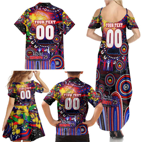 Personalised NAIDOC Week 2025 Knights Rugby Family Matching Summer Maxi Dress and Hawaiian Shirt Aboriginal Dot Painting