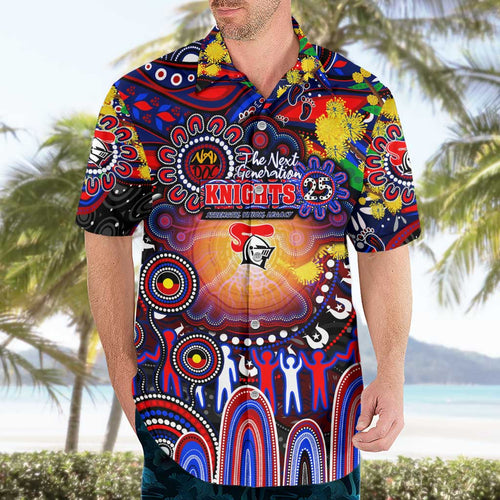 Personalised NAIDOC Week 2025 Knights Rugby Hawaiian Shirt Aboriginal Dot Painting