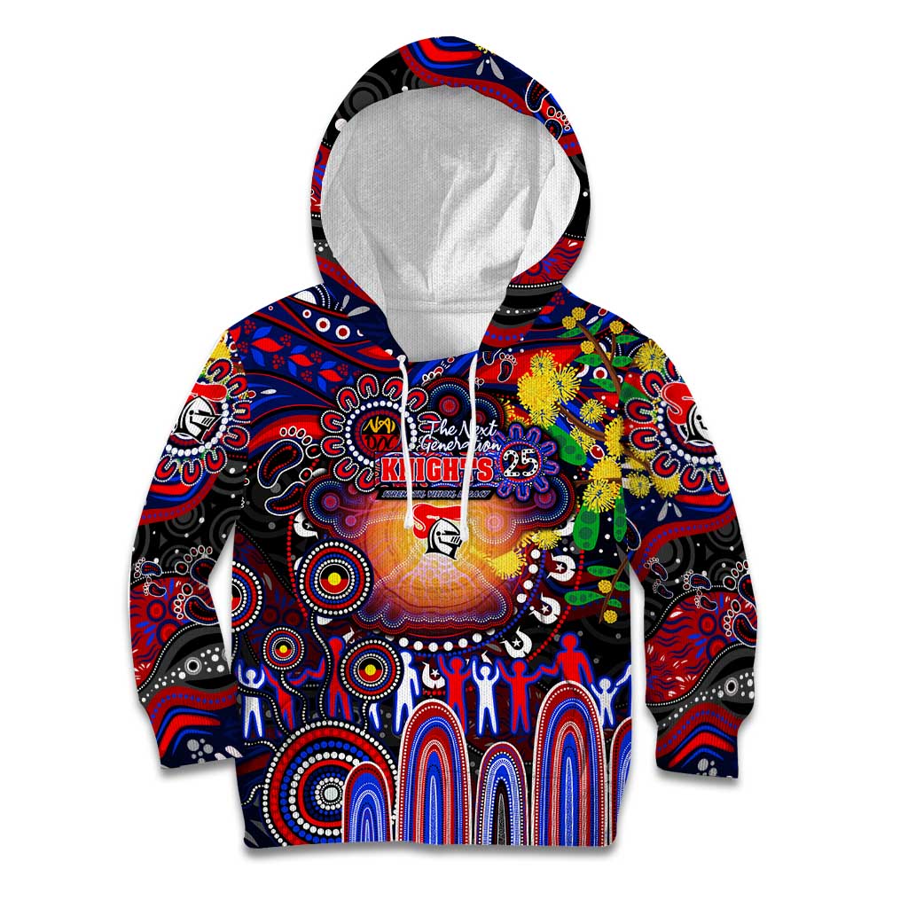 Personalised NAIDOC Week 2025 Knights Rugby Kid Hoodie Aboriginal Dot Painting