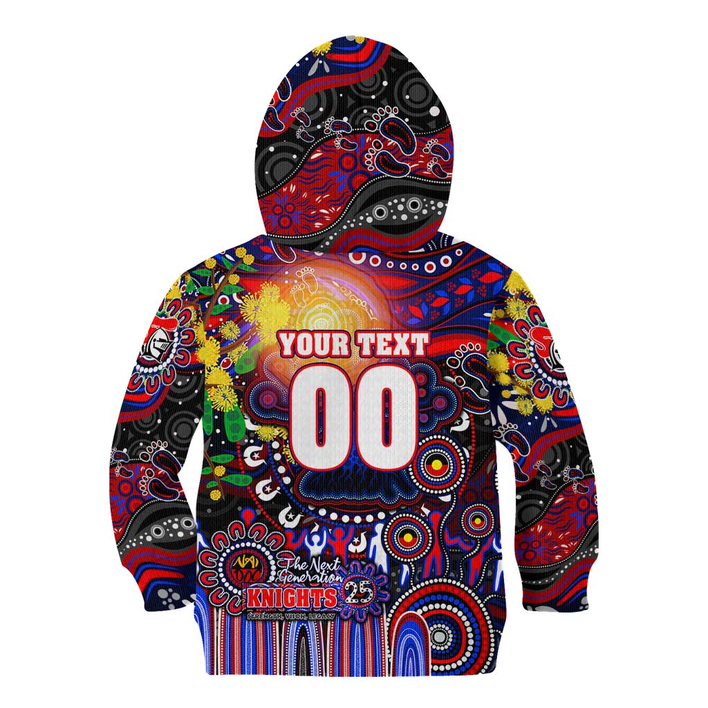 Personalised NAIDOC Week 2025 Knights Rugby Kid Hoodie Aboriginal Dot Painting