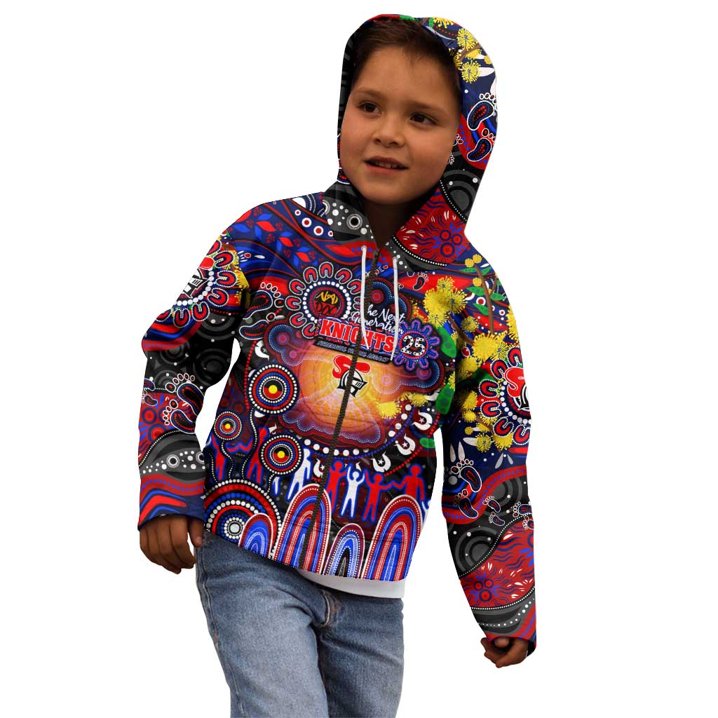 Personalised NAIDOC Week 2025 Knights Rugby Kid Hoodie Aboriginal Dot Painting