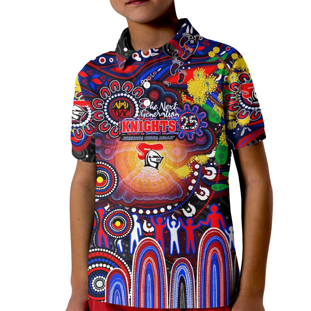 Personalised NAIDOC Week 2025 Knights Rugby Kid Polo Shirt Aboriginal Dot Painting