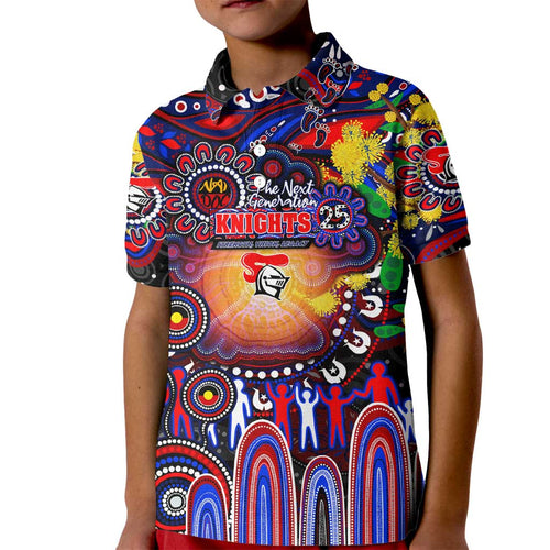 Personalised NAIDOC Week 2025 Knights Rugby Kid Polo Shirt Aboriginal Dot Painting