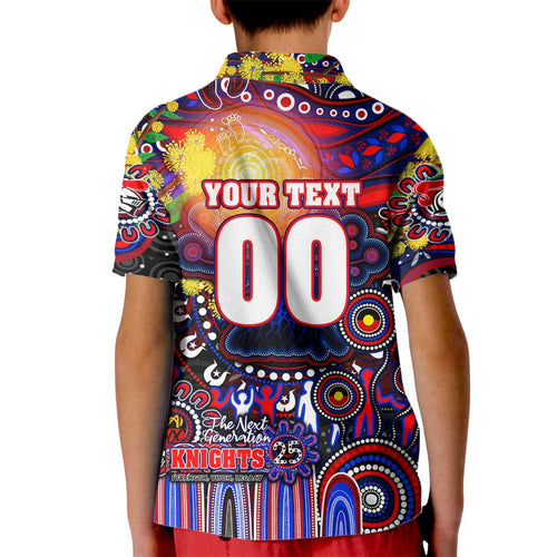 Personalised NAIDOC Week 2025 Knights Rugby Kid Polo Shirt Aboriginal Dot Painting
