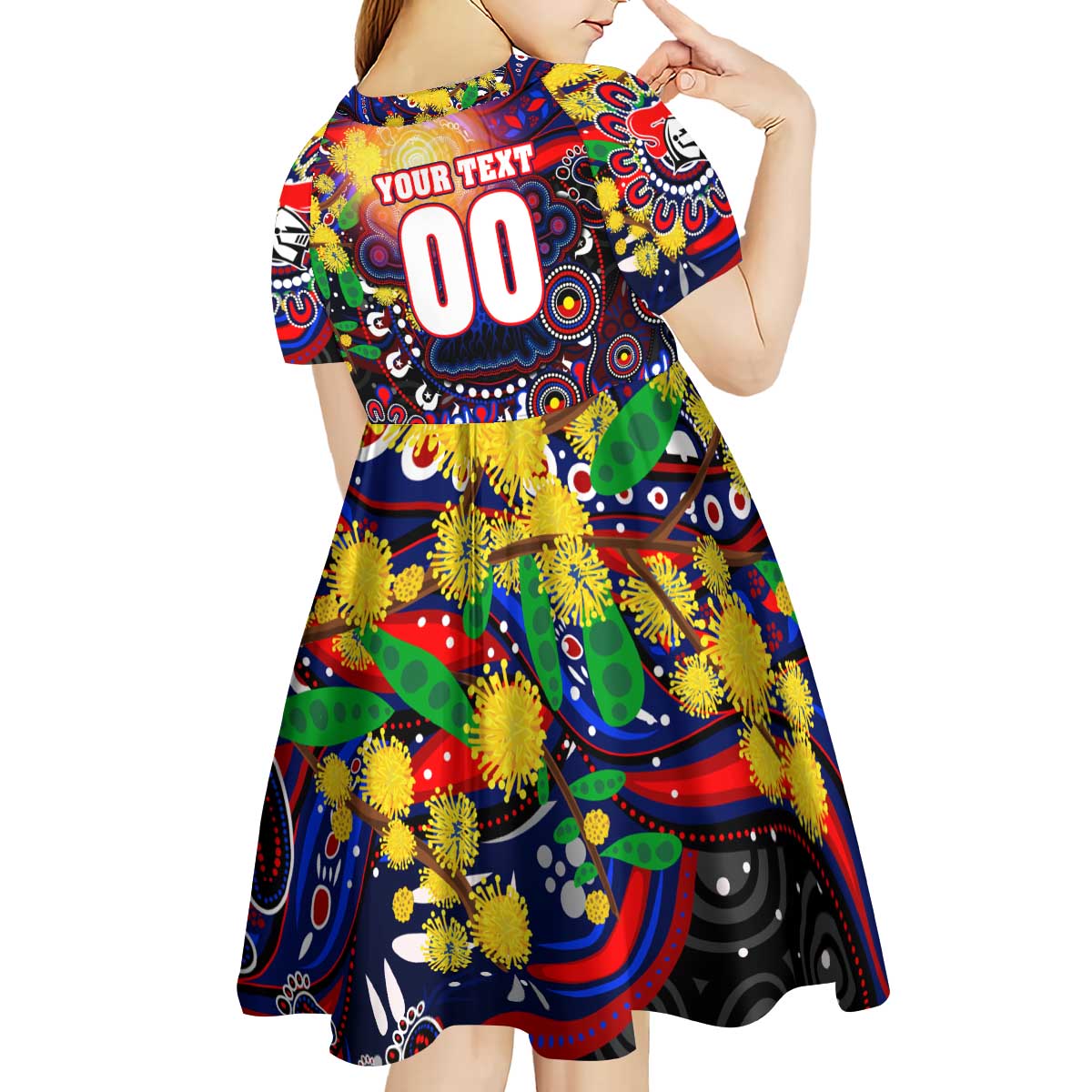Personalised NAIDOC Week 2025 Knights Rugby Kid Short Sleeve Dress Aboriginal Dot Painting