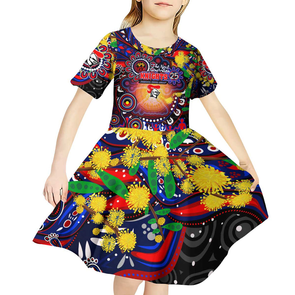 Personalised NAIDOC Week 2025 Knights Rugby Kid Short Sleeve Dress Aboriginal Dot Painting