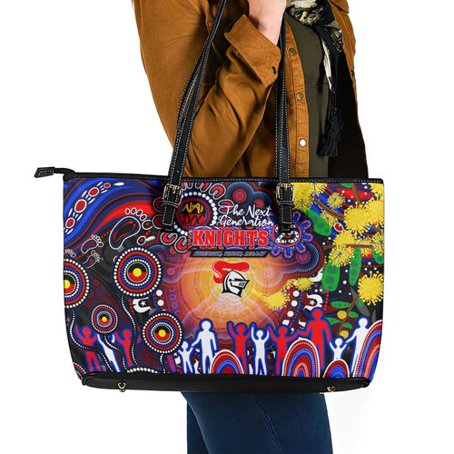 NAIDOC Week 2025 Knights Rugby Leather Tote Bag Aboriginal Dot Painting