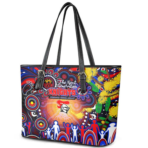 NAIDOC Week 2025 Knights Rugby Leather Tote Bag Aboriginal Dot Painting