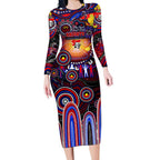 Personalised NAIDOC Week 2025 Knights Rugby Long Sleeve Bodycon Dress Aboriginal Dot Painting