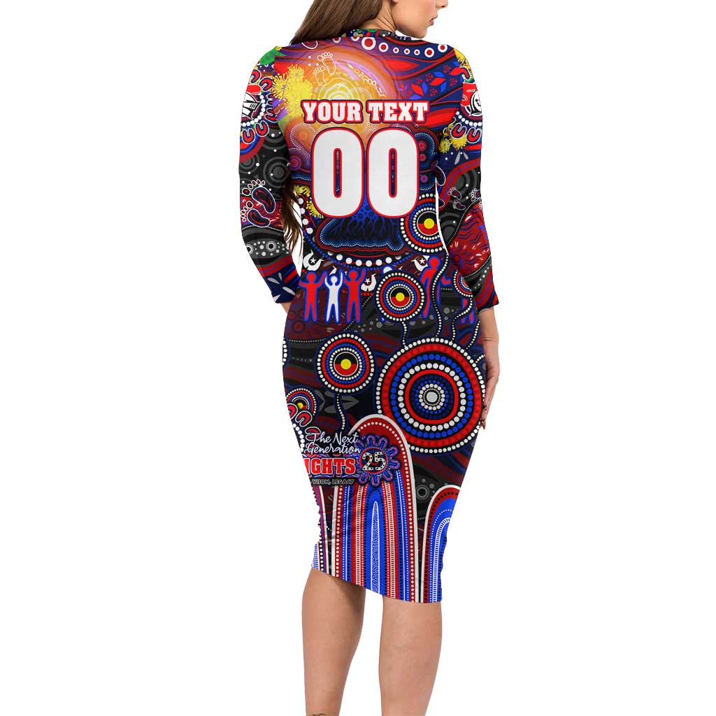 Personalised NAIDOC Week 2025 Knights Rugby Long Sleeve Bodycon Dress Aboriginal Dot Painting