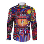 Personalised NAIDOC Week 2025 Knights Rugby Long Sleeve Button Shirt Aboriginal Dot Painting