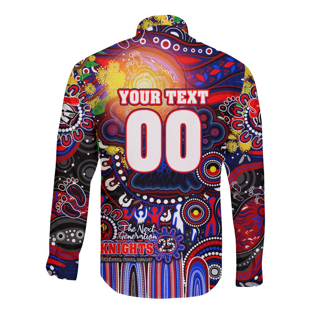 Personalised NAIDOC Week 2025 Knights Rugby Long Sleeve Button Shirt Aboriginal Dot Painting