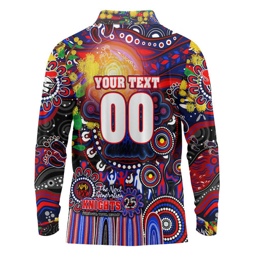 Personalised NAIDOC Week 2025 Knights Rugby Long Sleeve Polo Shirt Aboriginal Dot Painting