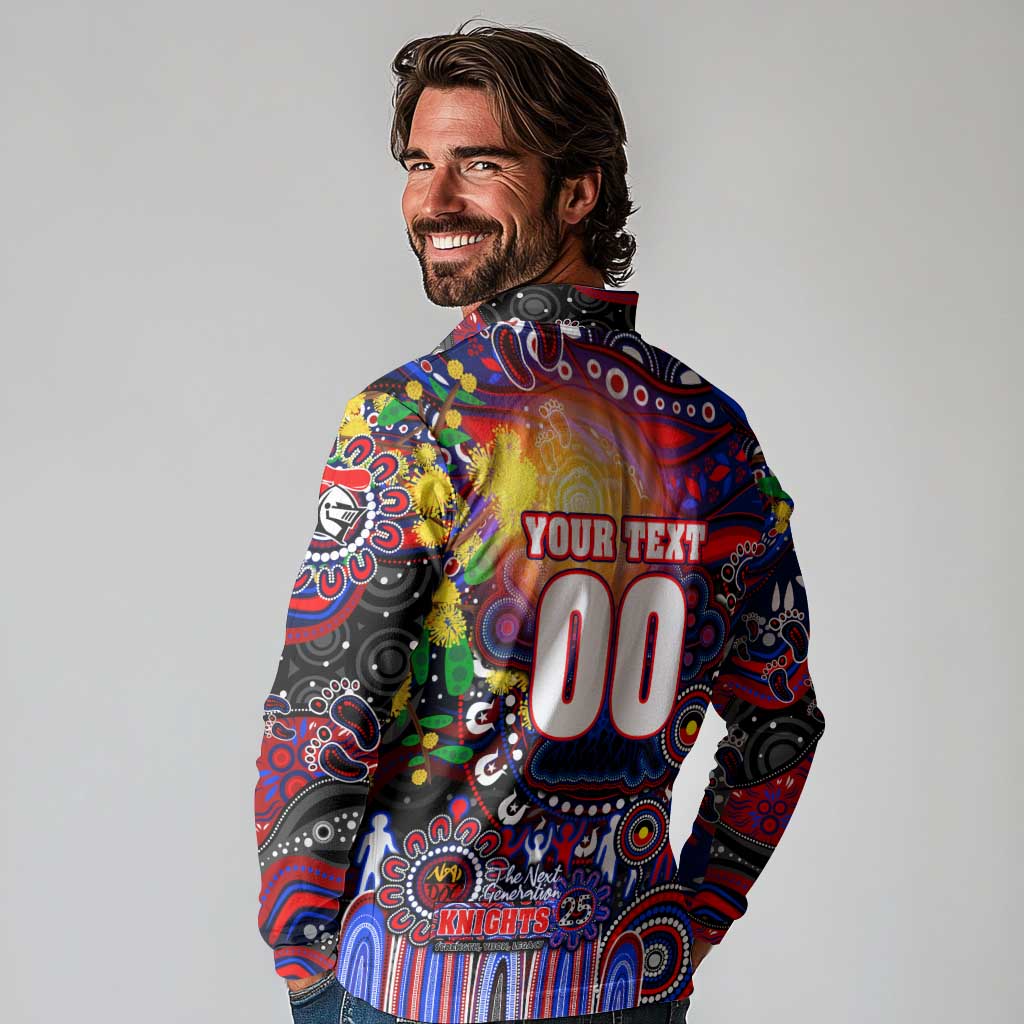 Personalised NAIDOC Week 2025 Knights Rugby Long Sleeve Polo Shirt Aboriginal Dot Painting