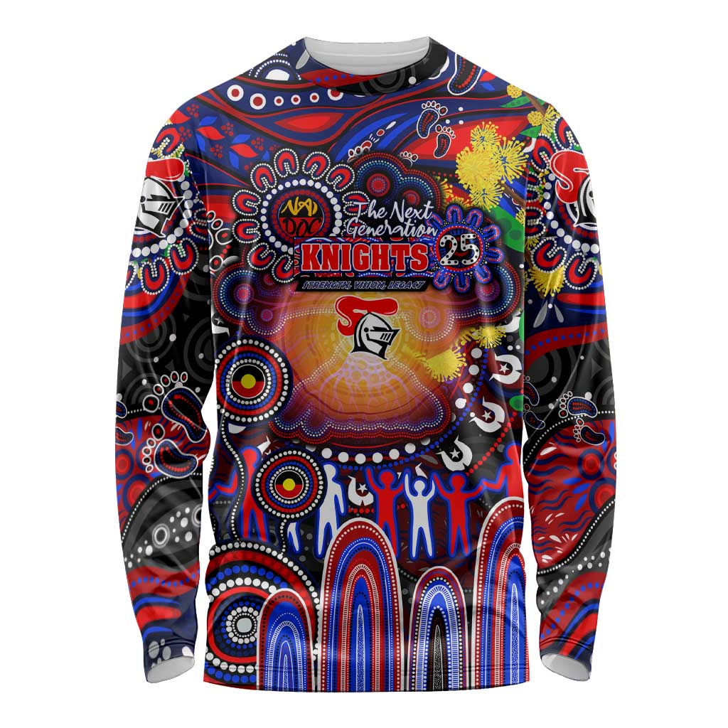 Personalised NAIDOC Week 2025 Knights Rugby Long Sleeve Shirt Aboriginal Dot Painting