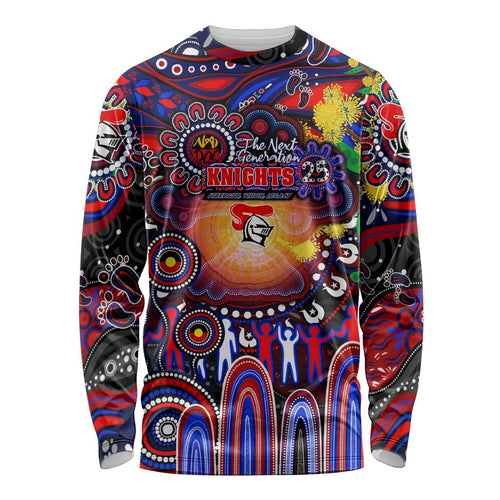 Personalised NAIDOC Week 2025 Knights Rugby Long Sleeve Shirt Aboriginal Dot Painting