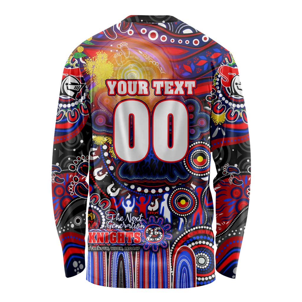 Personalised NAIDOC Week 2025 Knights Rugby Long Sleeve Shirt Aboriginal Dot Painting