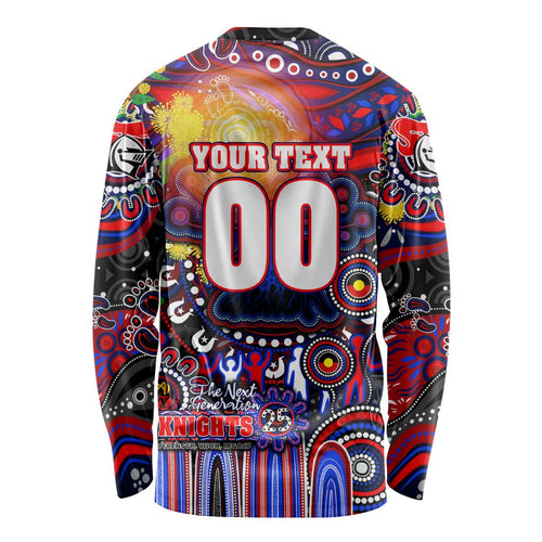 Personalised NAIDOC Week 2025 Knights Rugby Long Sleeve Shirt Aboriginal Dot Painting
